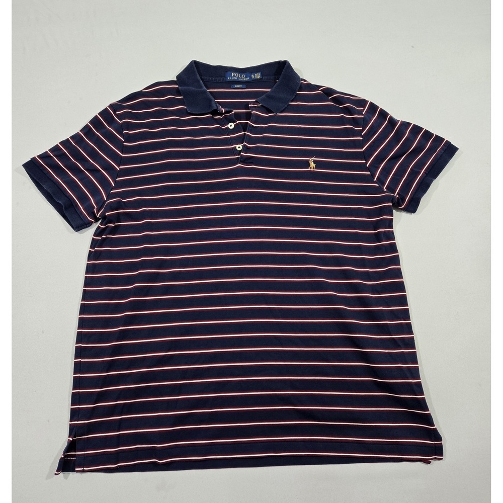 Polo Ralph Lauren navy blue striped short-sleeve polo shirt , XL Slim Fit
